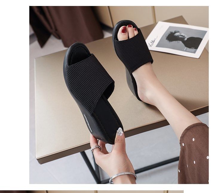 Panel Sandals Knit Wedge Heel Slide