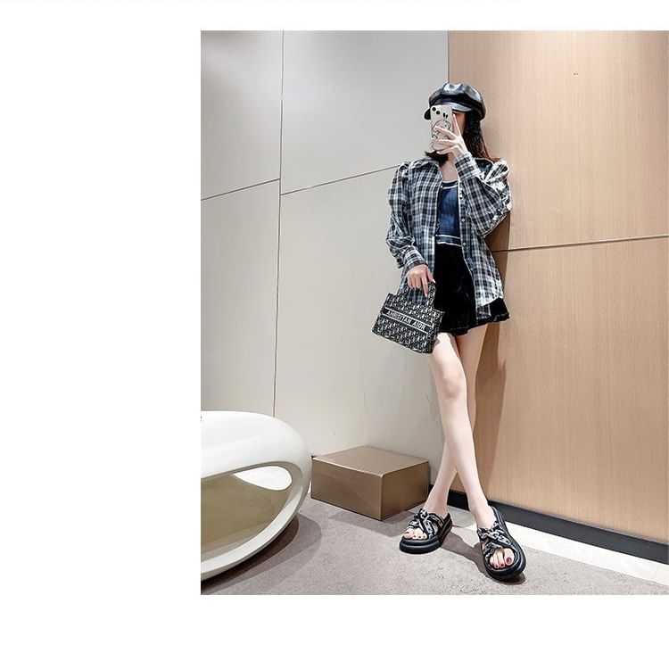 Knot Platform Slide Print Sandals Cross Criss