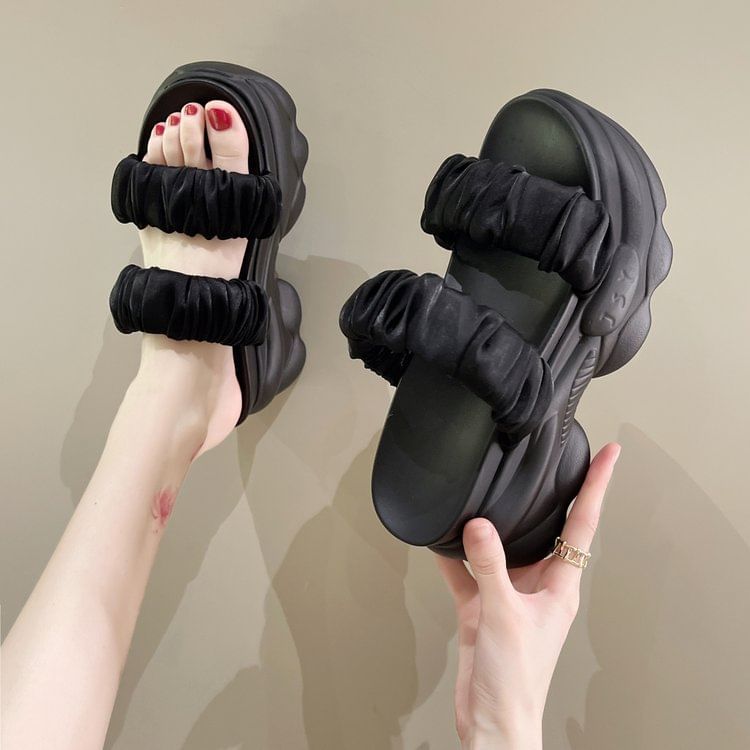 Plain Strap Ruched Slide Sandals Platform