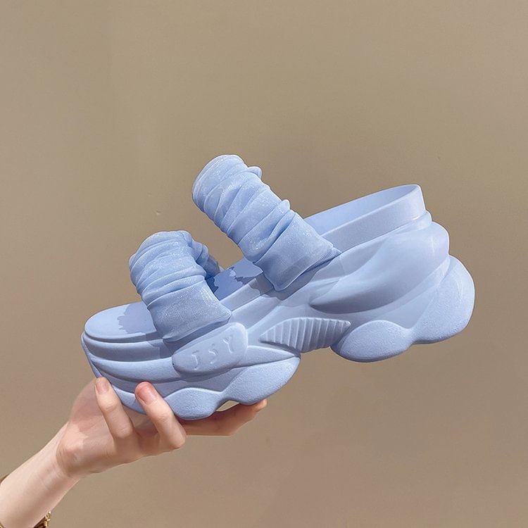 Plain Strap Ruched Slide Sandals Platform