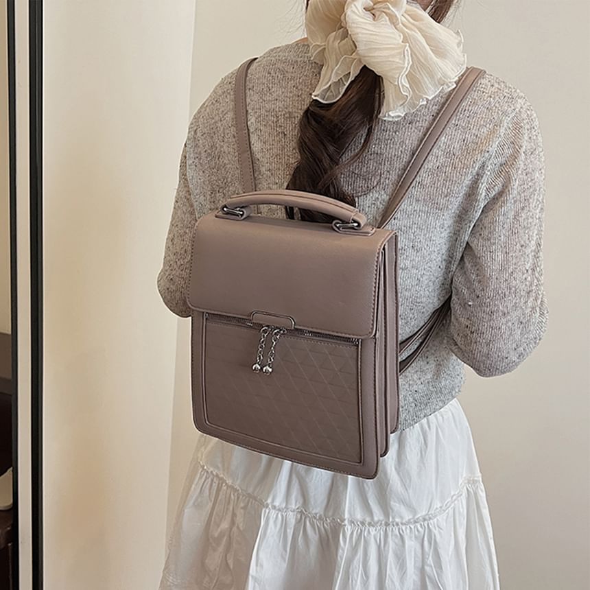 Faux Plain Leather Backpack Flap
