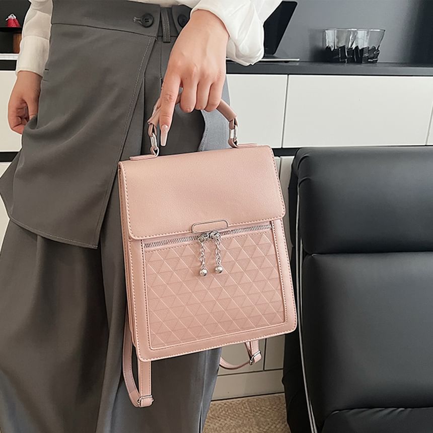 Faux Plain Leather Backpack Flap