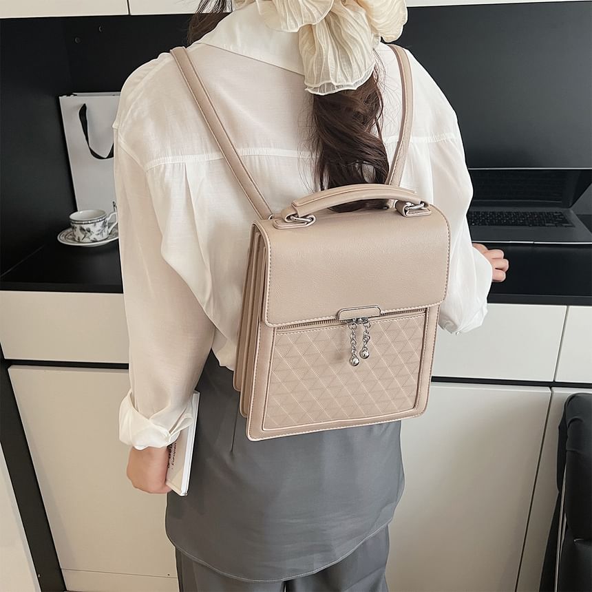 Faux Plain Leather Backpack Flap