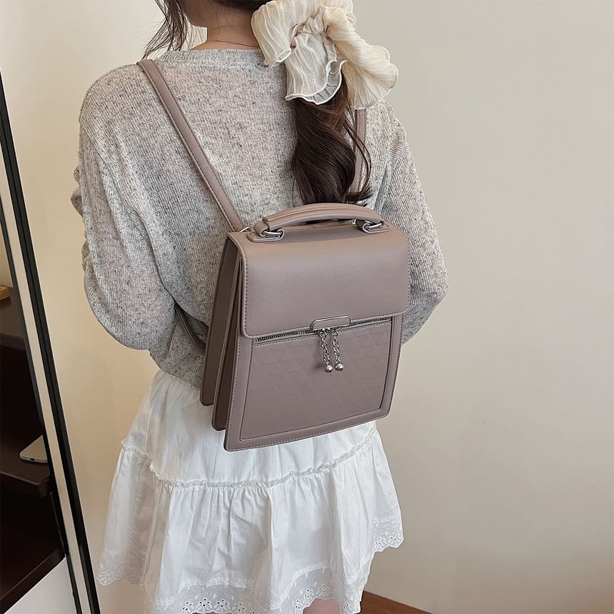 Faux Plain Leather Backpack Flap