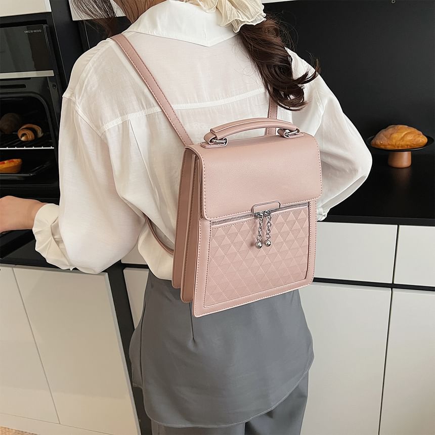 Faux Plain Leather Backpack Flap