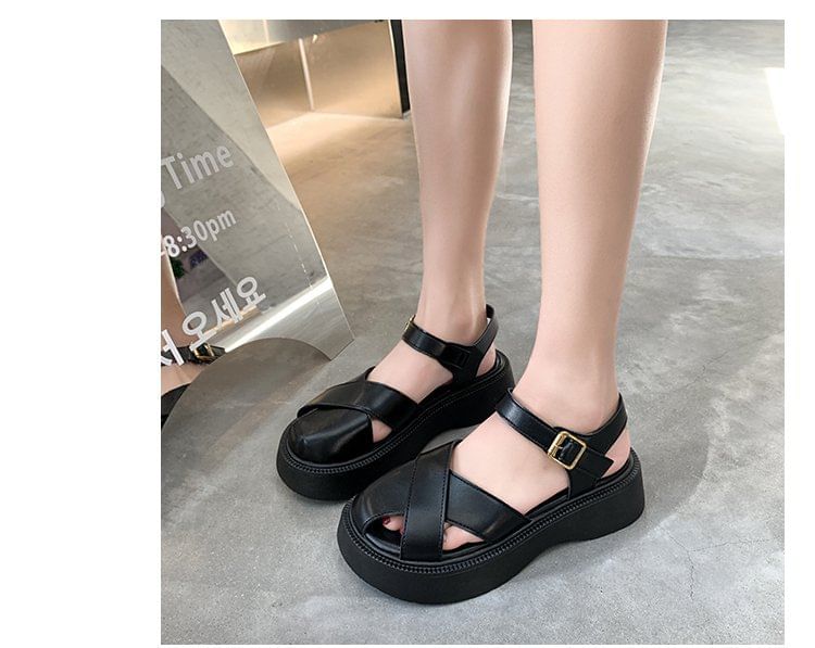 Faux Platform Sandals Leather