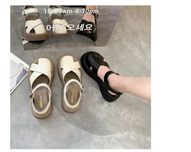 Faux Platform Sandals Leather
