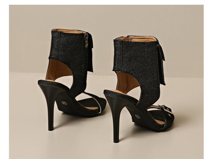 Heel High Denim Buckled Sandals Boot