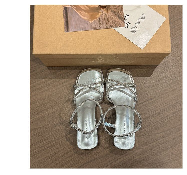 Sandals Block Heel Rhinestone