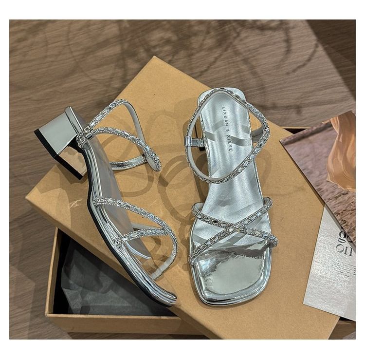 Sandals Block Heel Rhinestone