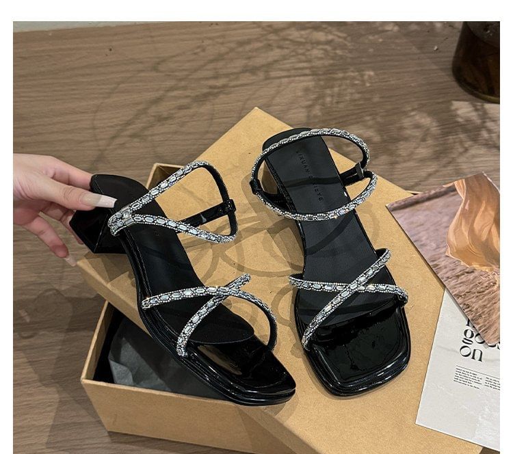 Sandals Block Heel Rhinestone