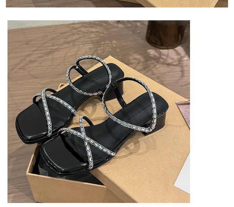 Sandals Block Heel Rhinestone