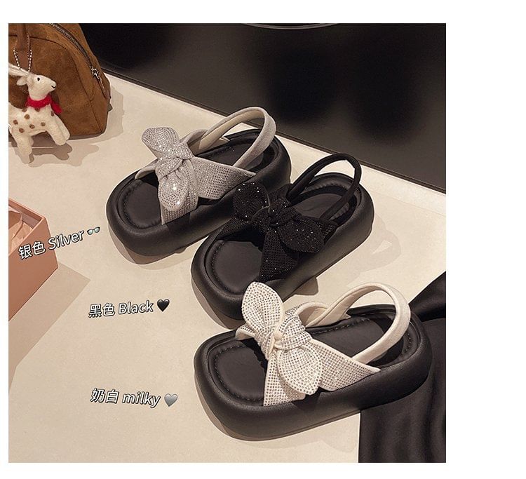 Sandals Platform Rhinestone Slingback Bow