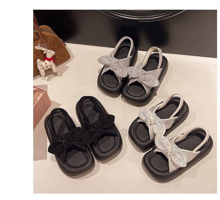 Sandals Platform Rhinestone Slingback Bow