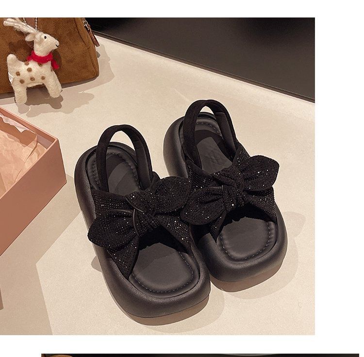 Sandals Platform Rhinestone Slingback Bow