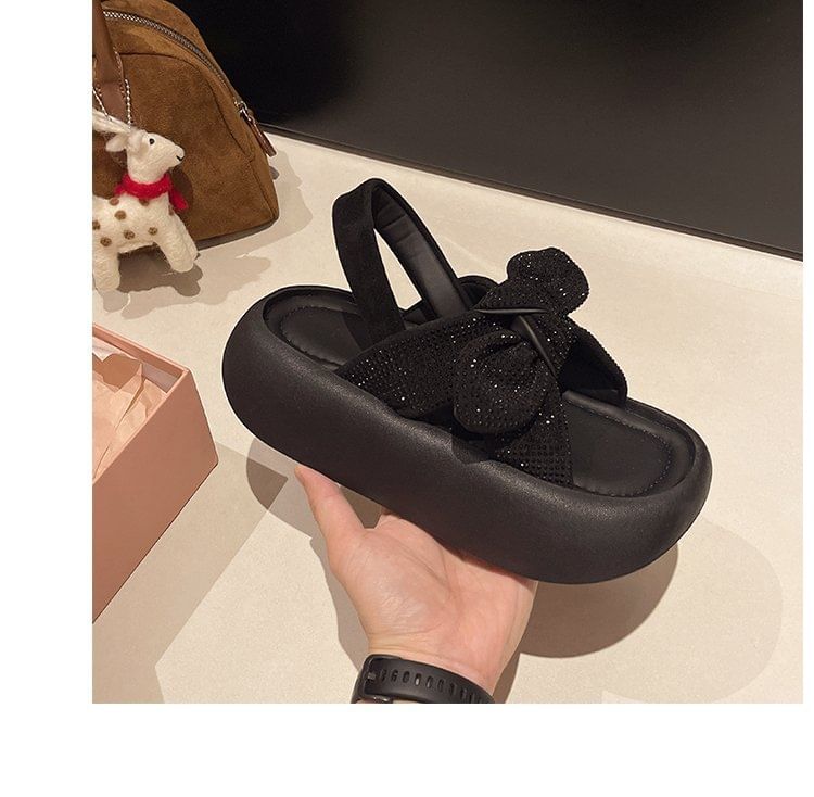Sandals Platform Rhinestone Slingback Bow