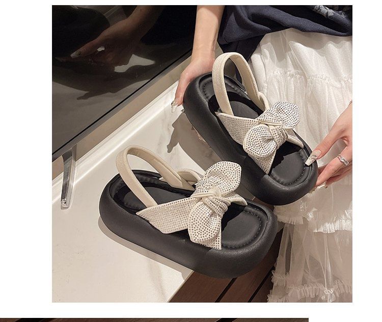 Sandals Platform Rhinestone Slingback Bow