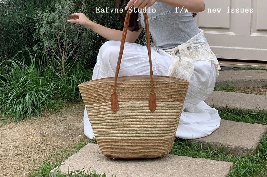 Bag Straw Striped Tote