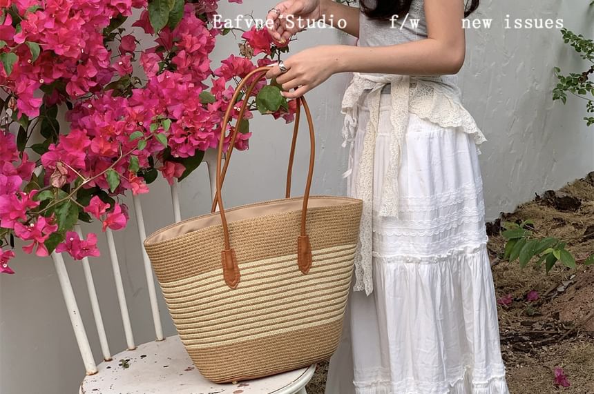 Bag Straw Striped Tote