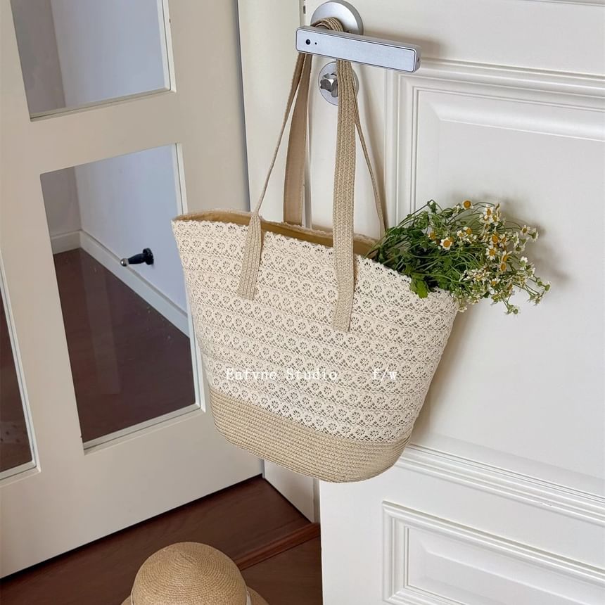 Straw Bag Tote Panel Lace