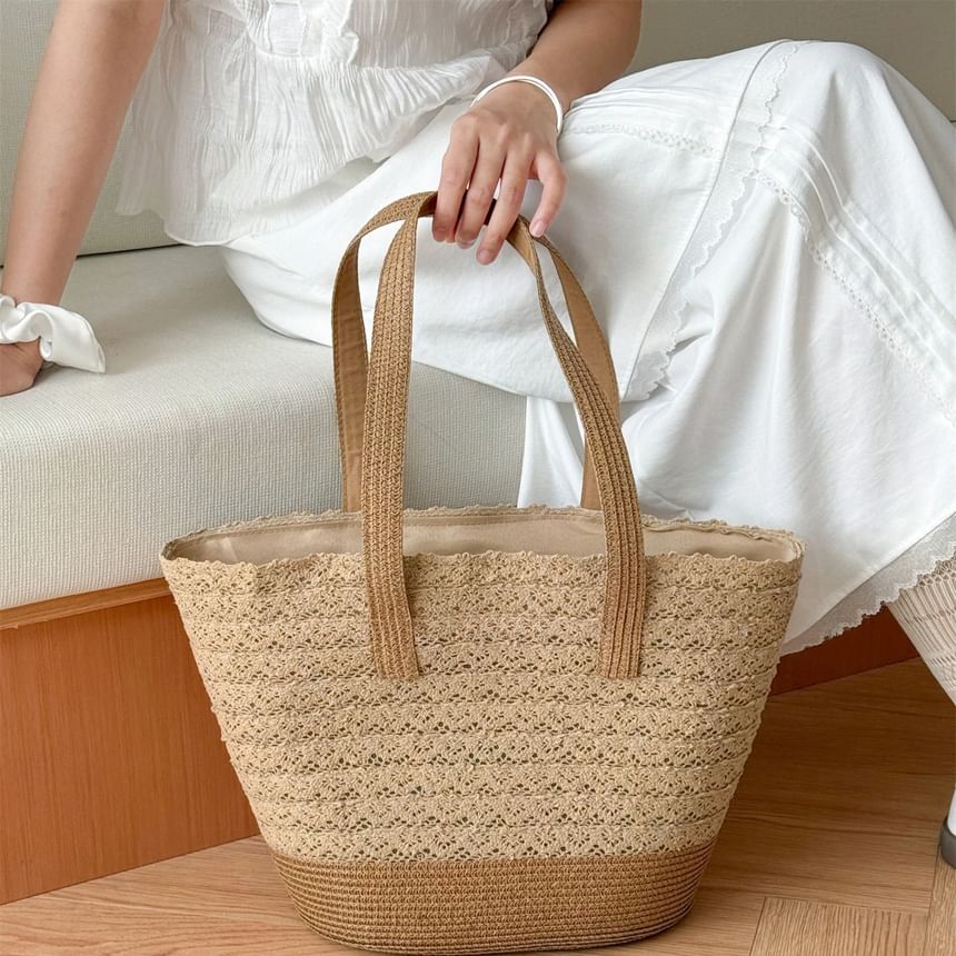 Straw Bag Tote Panel Lace