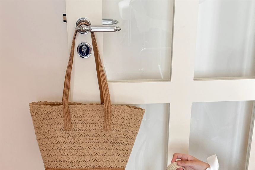 Straw Bag Tote Panel Lace