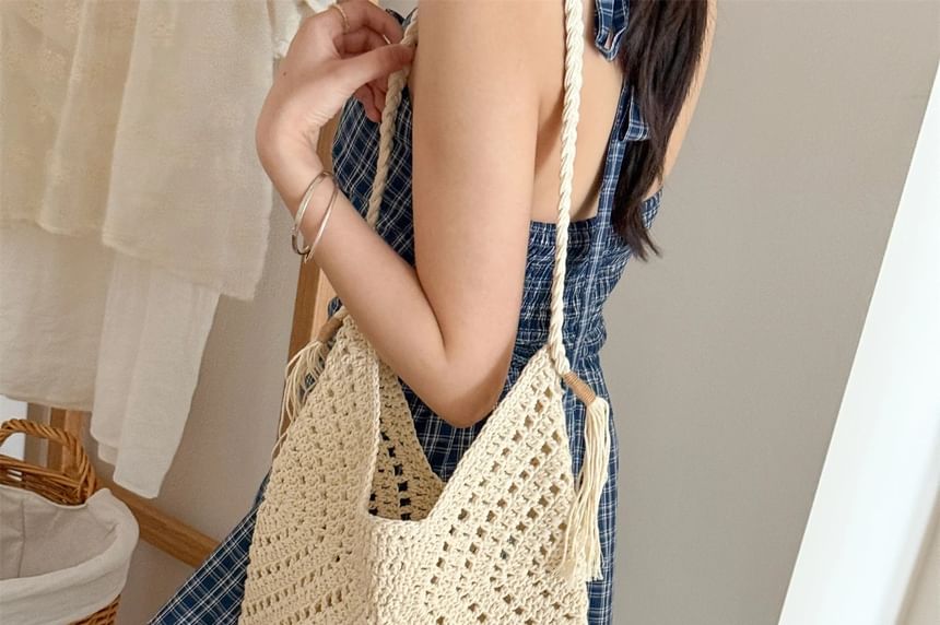 Bag Knit Tote Crochet Tassel