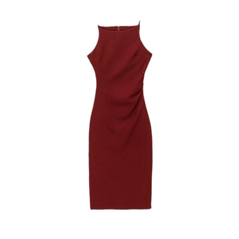 Sheath Dress Sleeveless Plain Midi