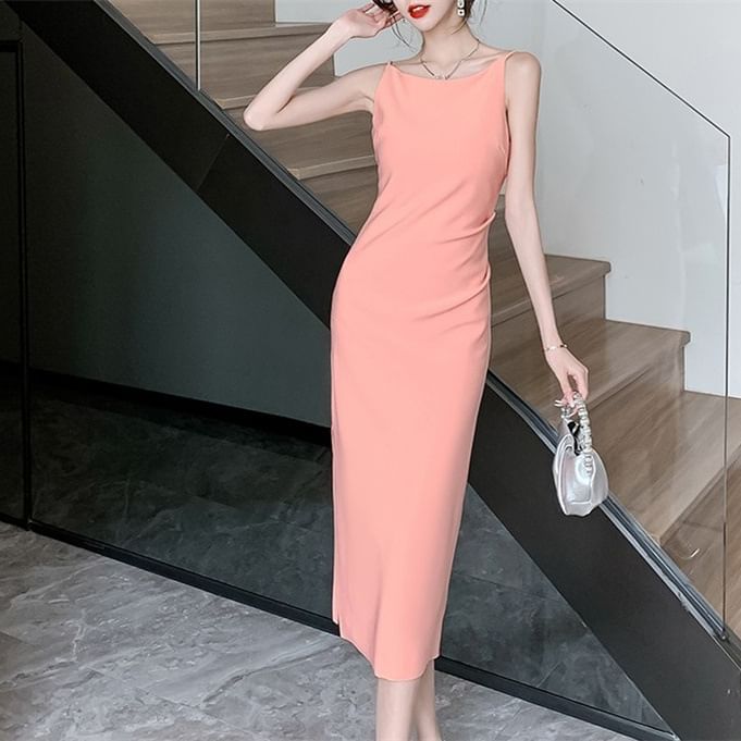Sheath Dress Sleeveless Plain Midi