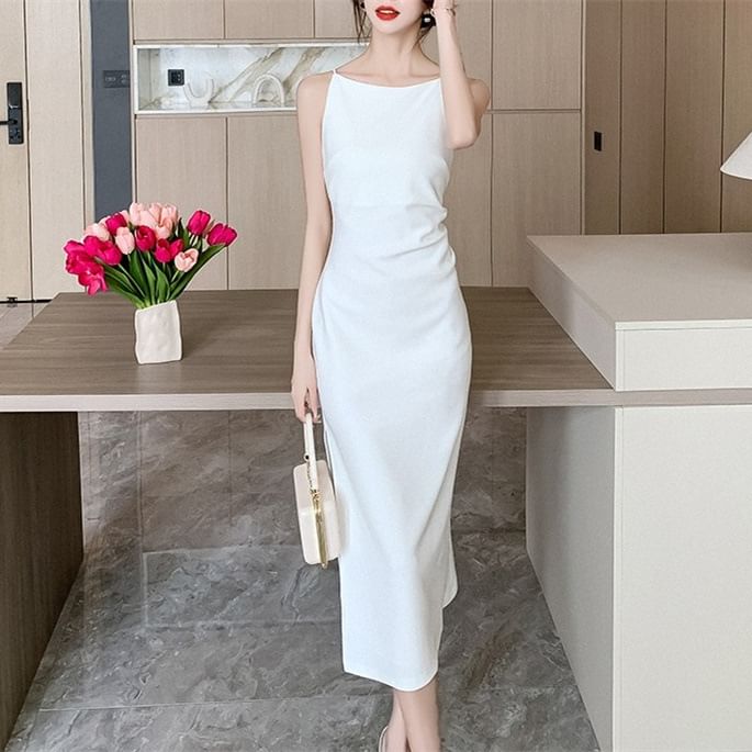 Sheath Dress Sleeveless Plain Midi
