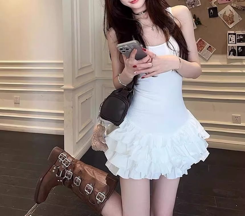 Mini Sleeveless Plain Dress Tiered