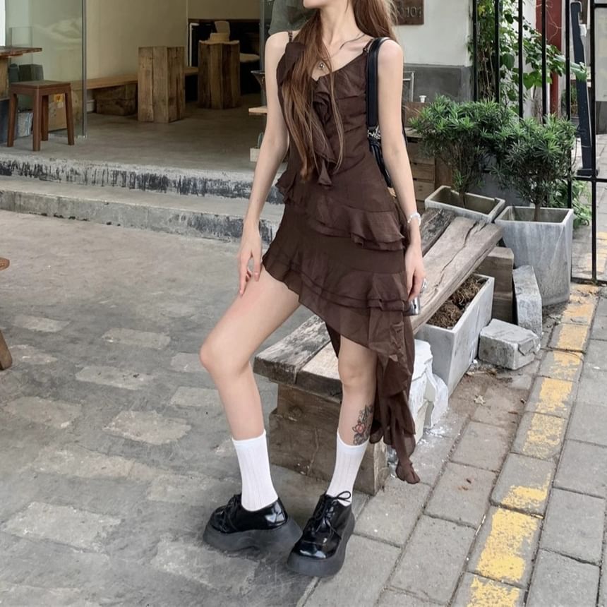 V-Neck Dress Asymmetrical Sleeveless A-Line