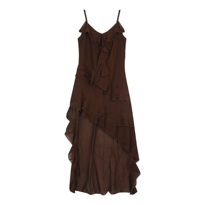 V-Neck Dress Asymmetrical Sleeveless A-Line