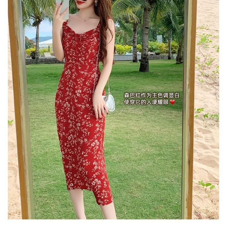 Dress Sleeveless V-Neck Floral Maxi Print Sheath