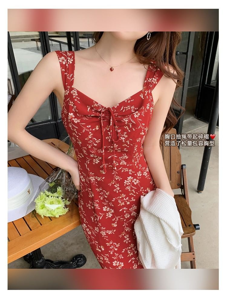 Dress Sleeveless V-Neck Floral Maxi Print Sheath