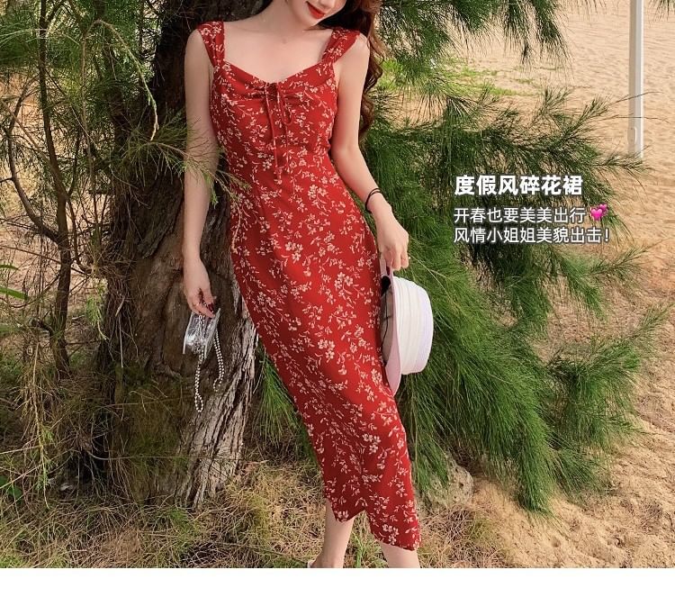 Dress Sleeveless V-Neck Floral Maxi Print Sheath