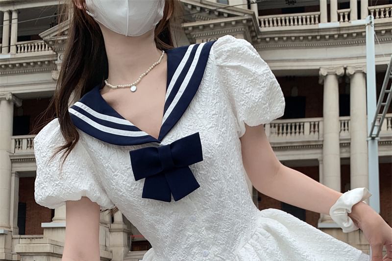 Collar Sailor Mini Dress A-Line Short-Sleeve