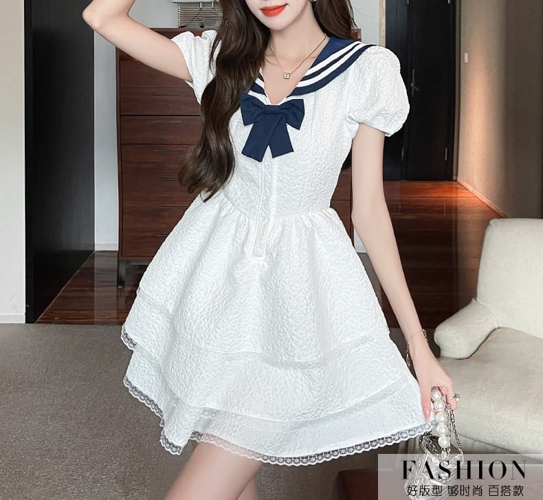 Collar Sailor Mini Dress A-Line Short-Sleeve