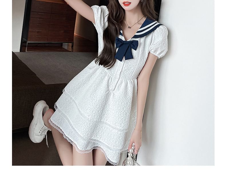 Collar Sailor Mini Dress A-Line Short-Sleeve