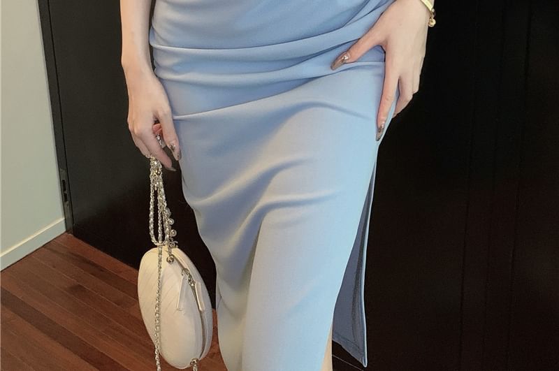 Dress Neck Halter Sheath Maxi Plain