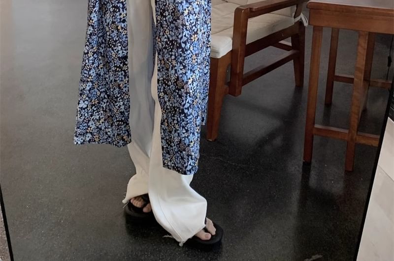 A-Line Print Dress Midi Sleeveless Floral V-Neck