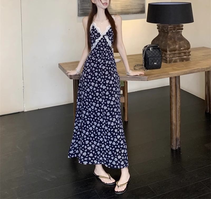 Maxi Cardigan A-Line Sleeveless Print Floral / V-Neck Dress