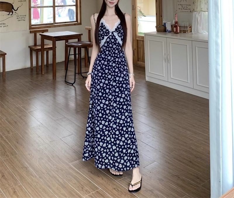 Maxi Cardigan A-Line Sleeveless Print Floral / V-Neck Dress