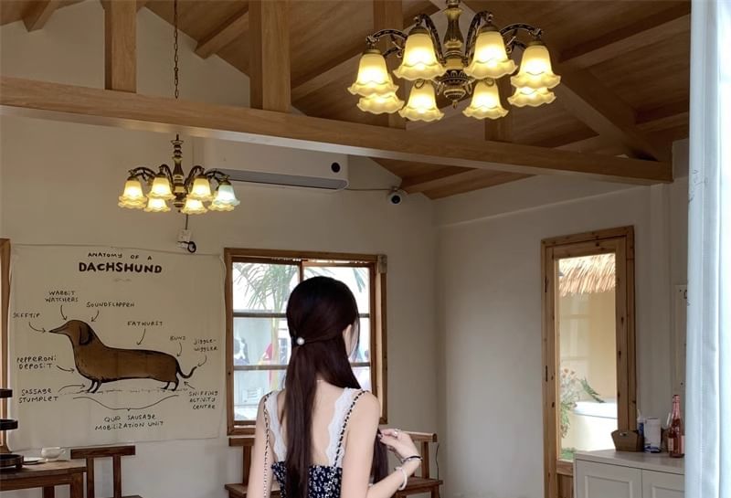 Maxi Cardigan A-Line Sleeveless Print Floral / V-Neck Dress