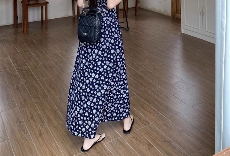 Maxi Cardigan A-Line Sleeveless Print Floral / V-Neck Dress