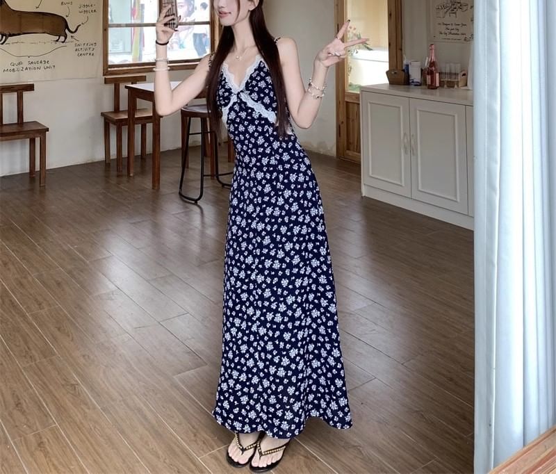 Maxi Cardigan A-Line Sleeveless Print Floral / V-Neck Dress