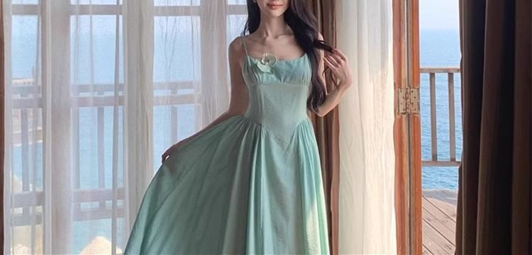 Floral A-Line Spaghetti Strap Dress Accent Maxi