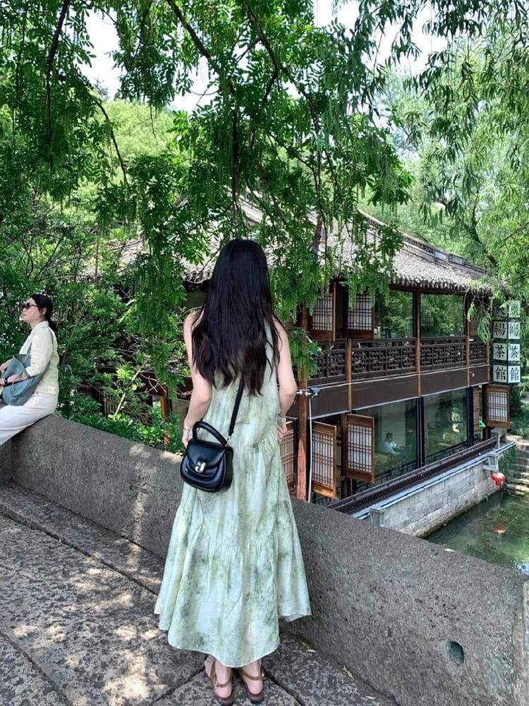 A-Line Print Dress Maxi Sleeveless