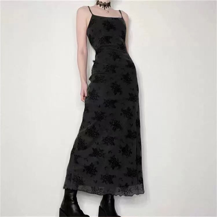 Strap Spaghetti Maxi Lace A-Line Dress