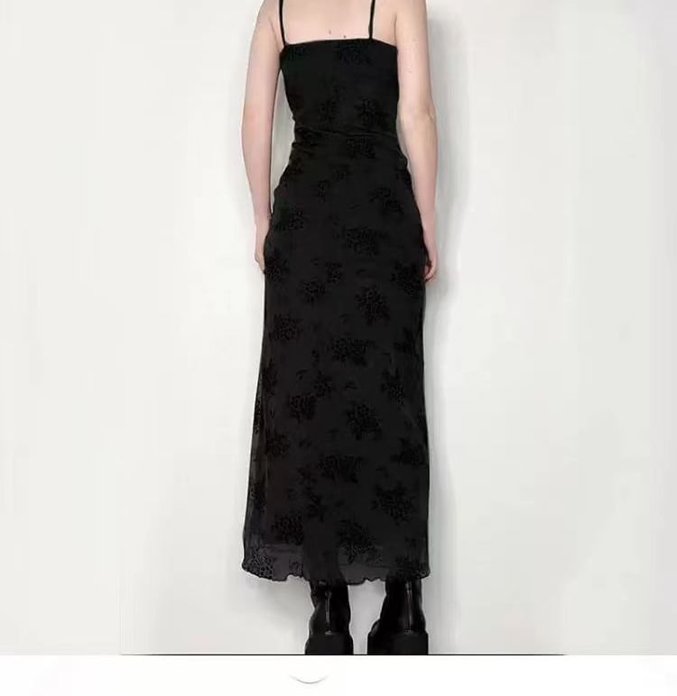 Strap Spaghetti Maxi Lace A-Line Dress